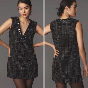 Anthropologie Maeve V-Neck Tweed Mini Dress with Sequin Embellishment, Size XL